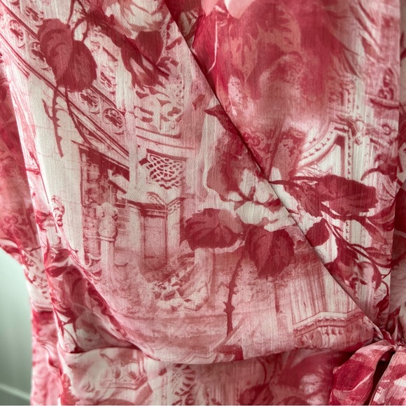 New ASOS Ruffle Chiffon Dress Sz 20 Long Sleeves Faux Wrap Toile Barbiecore - Picture 8 of 11